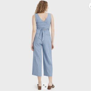 J Crew Overalls Womens 12 Blue Chambray Jumpsuit Waist Wrap Crop Pants